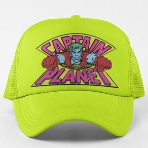 NEW Captain Planet TV Show Logo Foam Trucker Mesh Snapback Hat NEON YELLOW